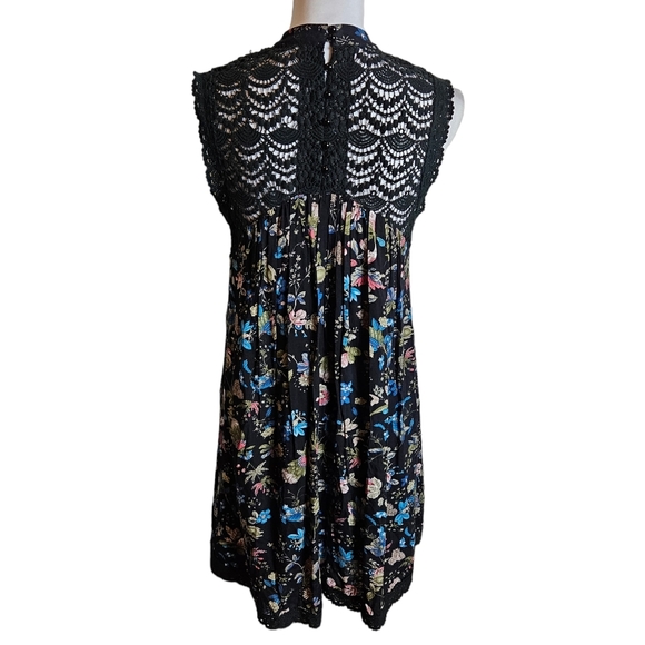 Ethereal by Paper Crane Black Floral Sleeveless Dress Sz S ? Crotchet Trim READ - Picture 4 of 14